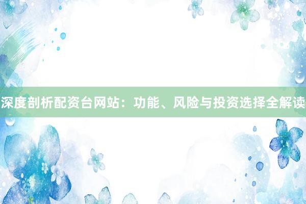 深度剖析配资台网站：功能、风险与投资选择全解读