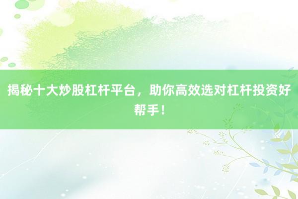 揭秘十大炒股杠杆平台，助你高效选对杠杆投资好帮手！