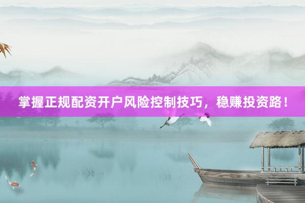 掌握正规配资开户风险控制技巧，稳赚投资路！