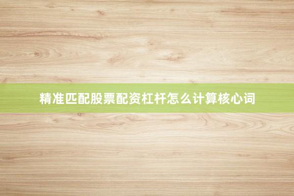 精准匹配股票配资杠杆怎么计算核心词