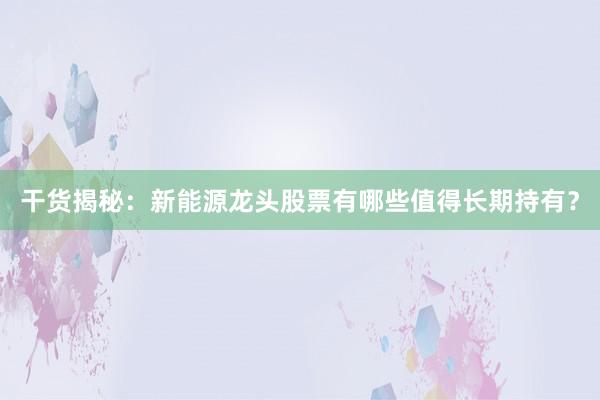 干货揭秘：新能源龙头股票有哪些值得长期持有？