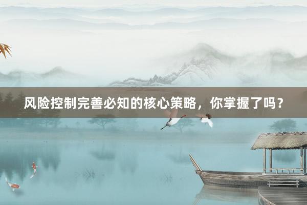 风险控制完善必知的核心策略，你掌握了吗？